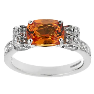 Graff Orange Sapphire Diamond White Gold Cocktail Ring Sz 6 1/2