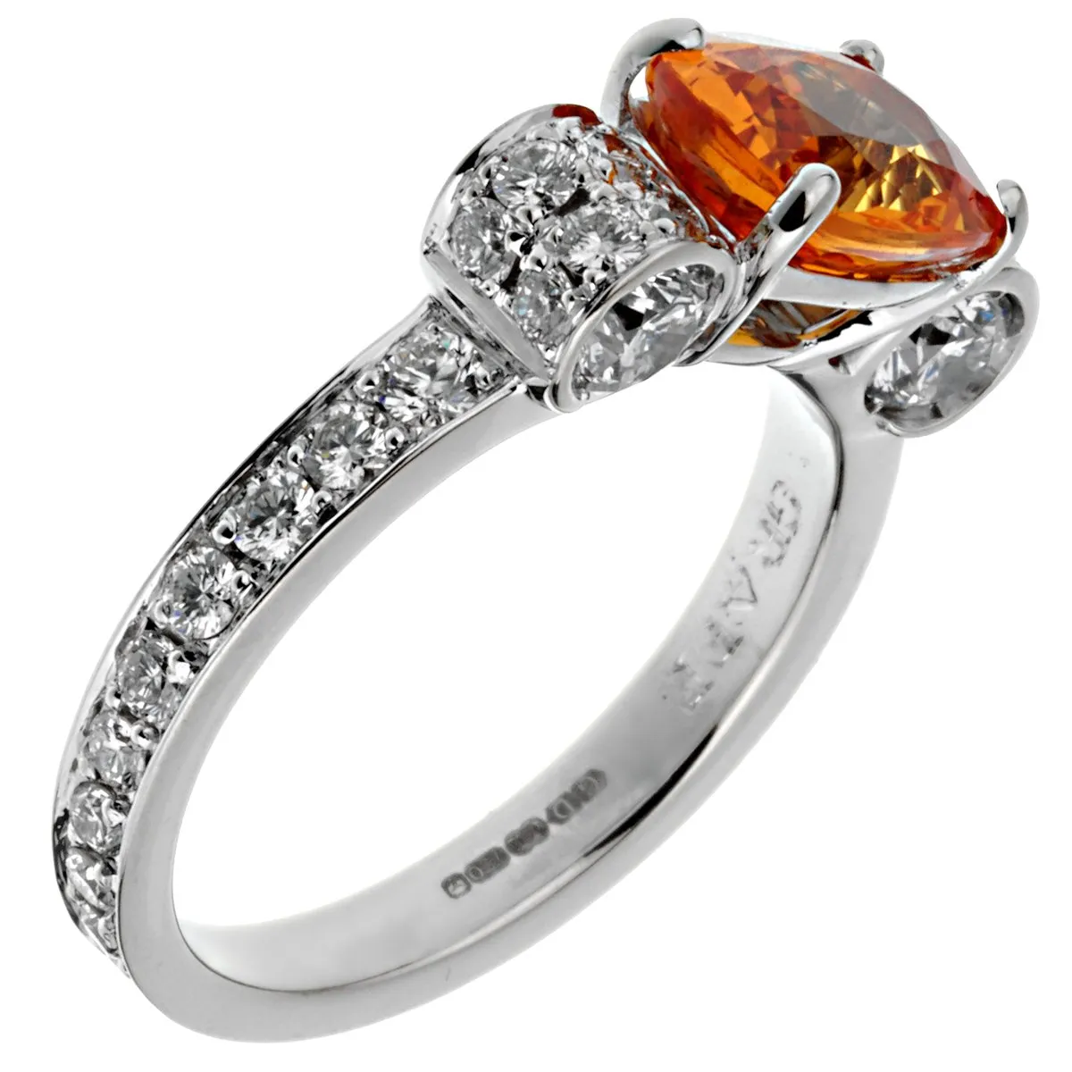 Graff Orange Sapphire Diamond White Gold Cocktail Ring Sz 6 1/2