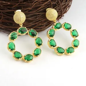 Green Quartz Gemstone Gold Twisted Statement Earrings 2"