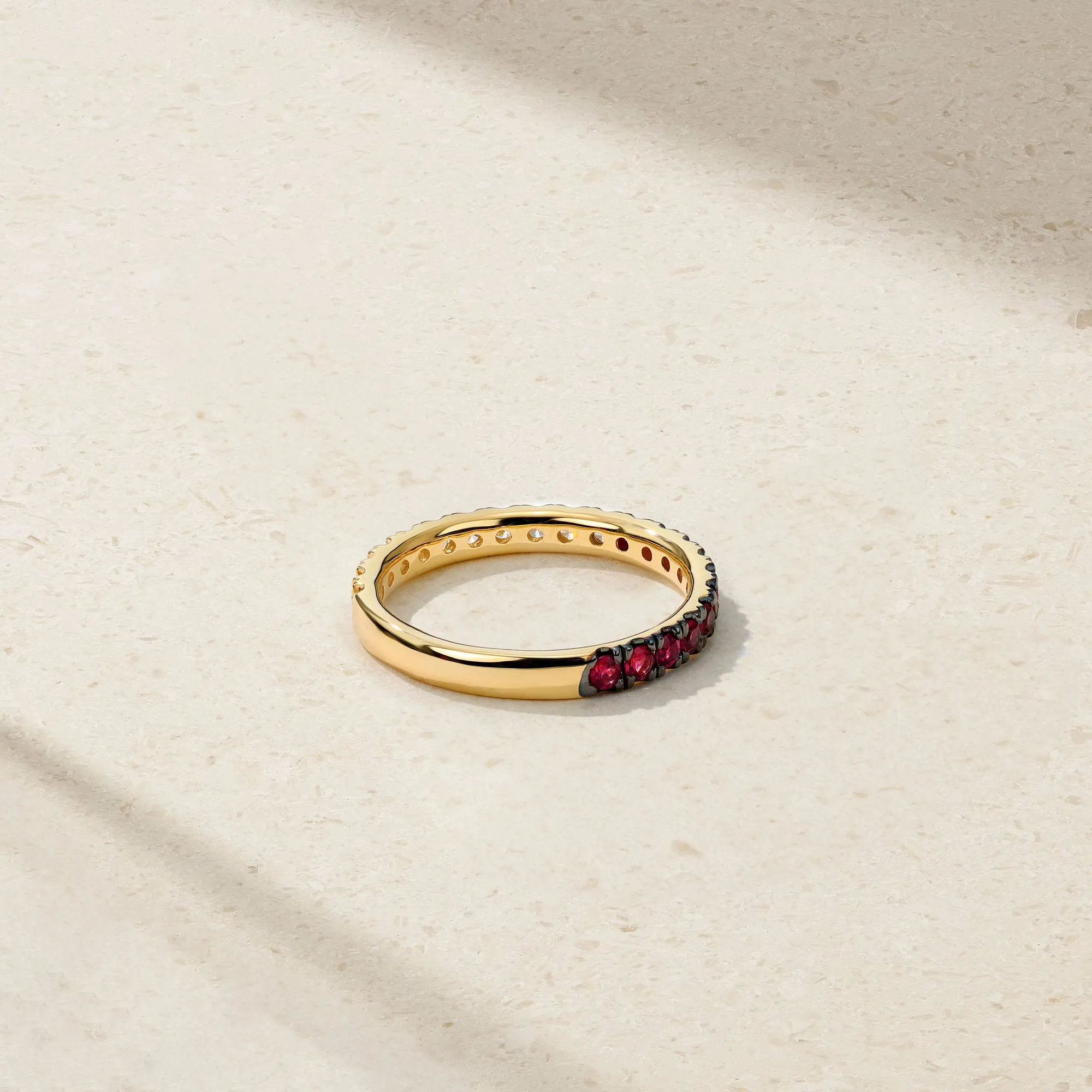 Half and Half Ruby and Diamond Thread Ring