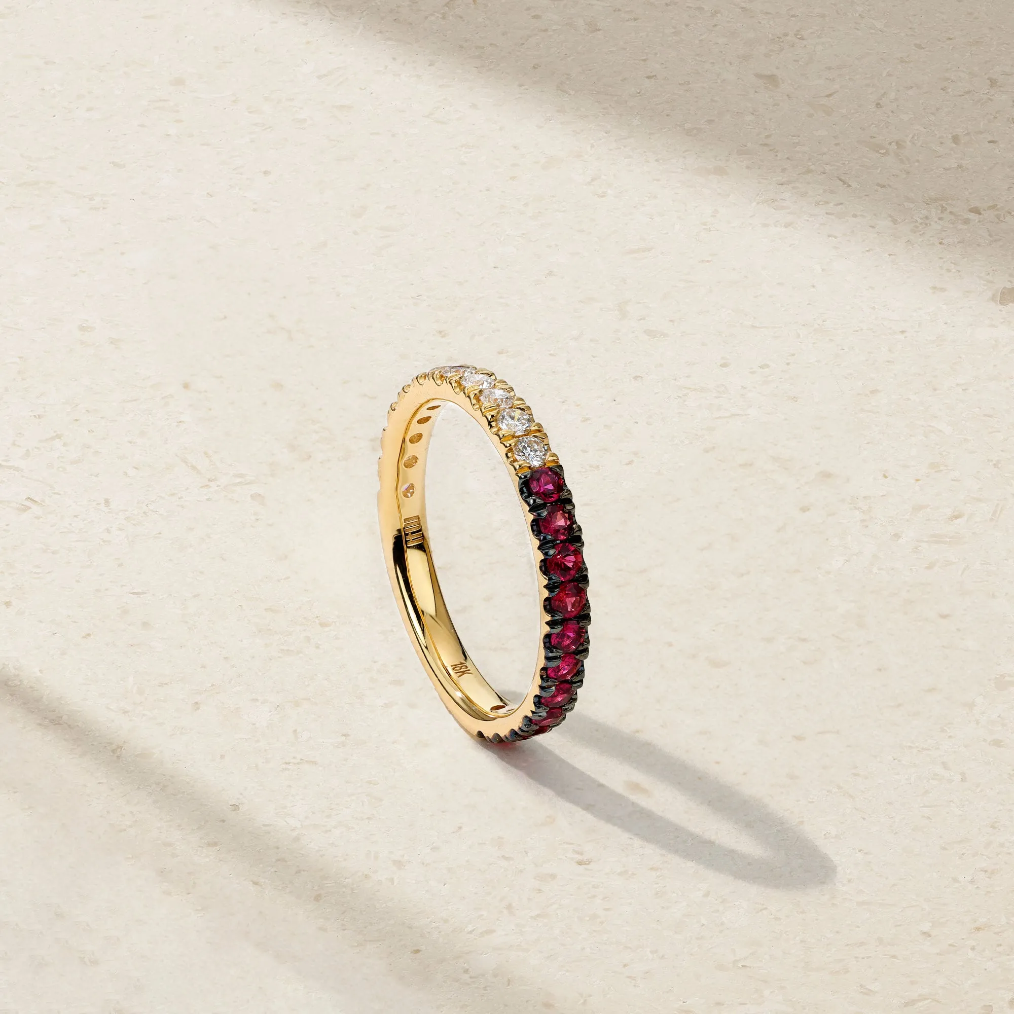 Half and Half Ruby and Diamond Thread Ring