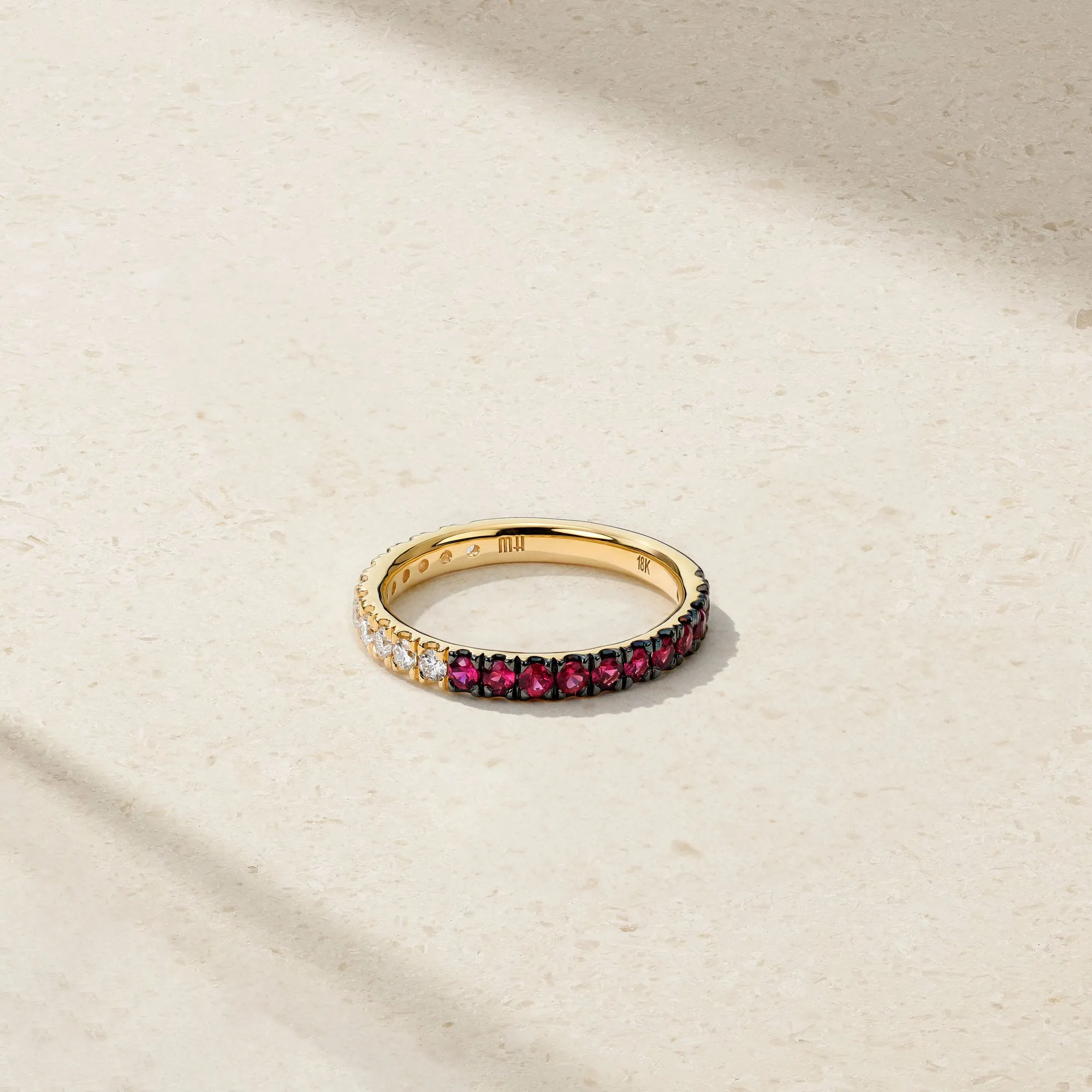 Half and Half Ruby and Diamond Thread Ring