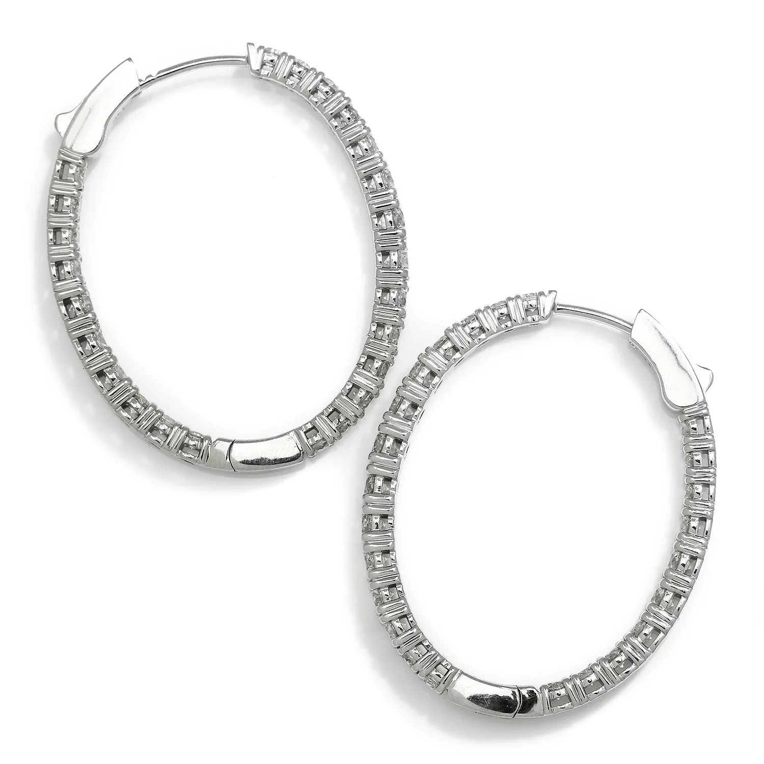 In and Out Diamond Oval Hoop Earrings White Gold 3.97ctw