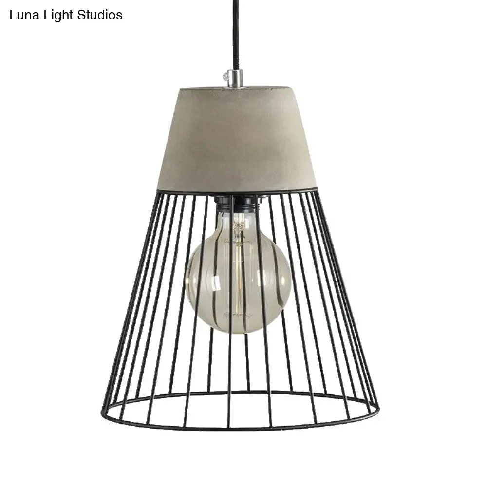 Industrial Loft Metallic Pendant Lighting - Gray/Red Tapered Design with Wire Guard - Ideal for Dining Room Ceiling