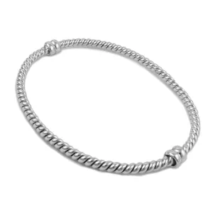 Large Unusual Twisted 925 Sterling Silver Oval Bangle