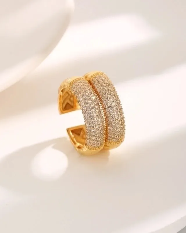 Luxurious Modern Style Cross Copper 18k Gold Plated Zircon Rings In Bulk