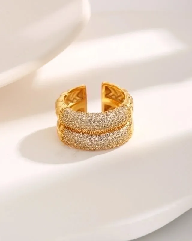 Luxurious Modern Style Cross Copper 18k Gold Plated Zircon Rings In Bulk