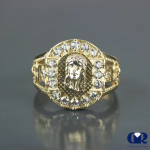 Men's 14K Gold Jesus Diamond Pinky Ring