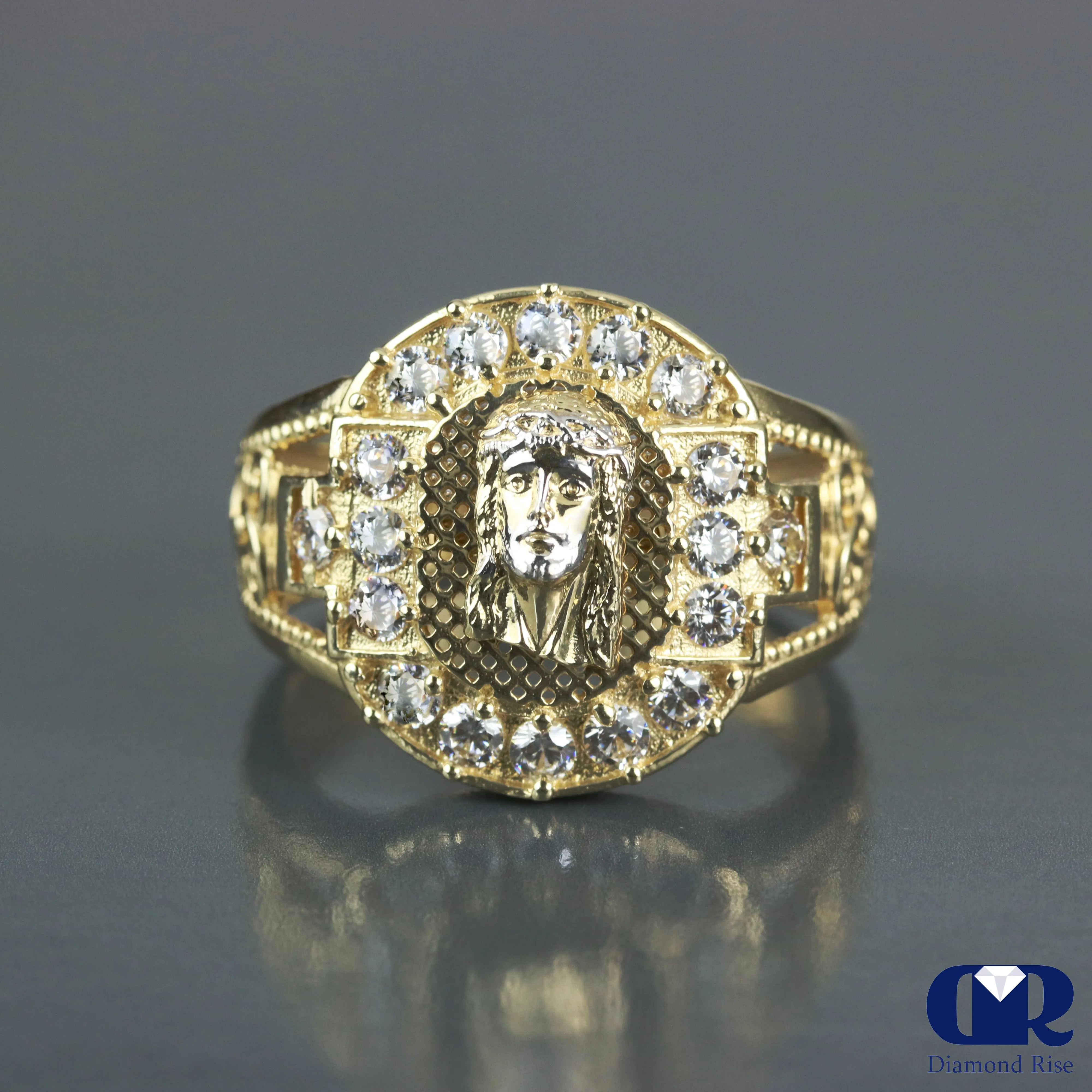 Men's 14K Gold Jesus Diamond Pinky Ring