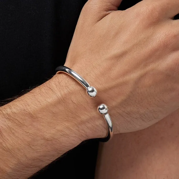 Men's Silver Torque Bangle | Heavy Solid 925 Sterling Silver Torque Bangle for Men