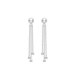 Mikimoto 18K White Gold Akoya Pearls and Diamond Dangle Earrings