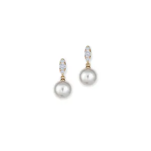 Mikimoto 18K Yellow Gold Cultured Akoya Pearl & Diamond Earrings