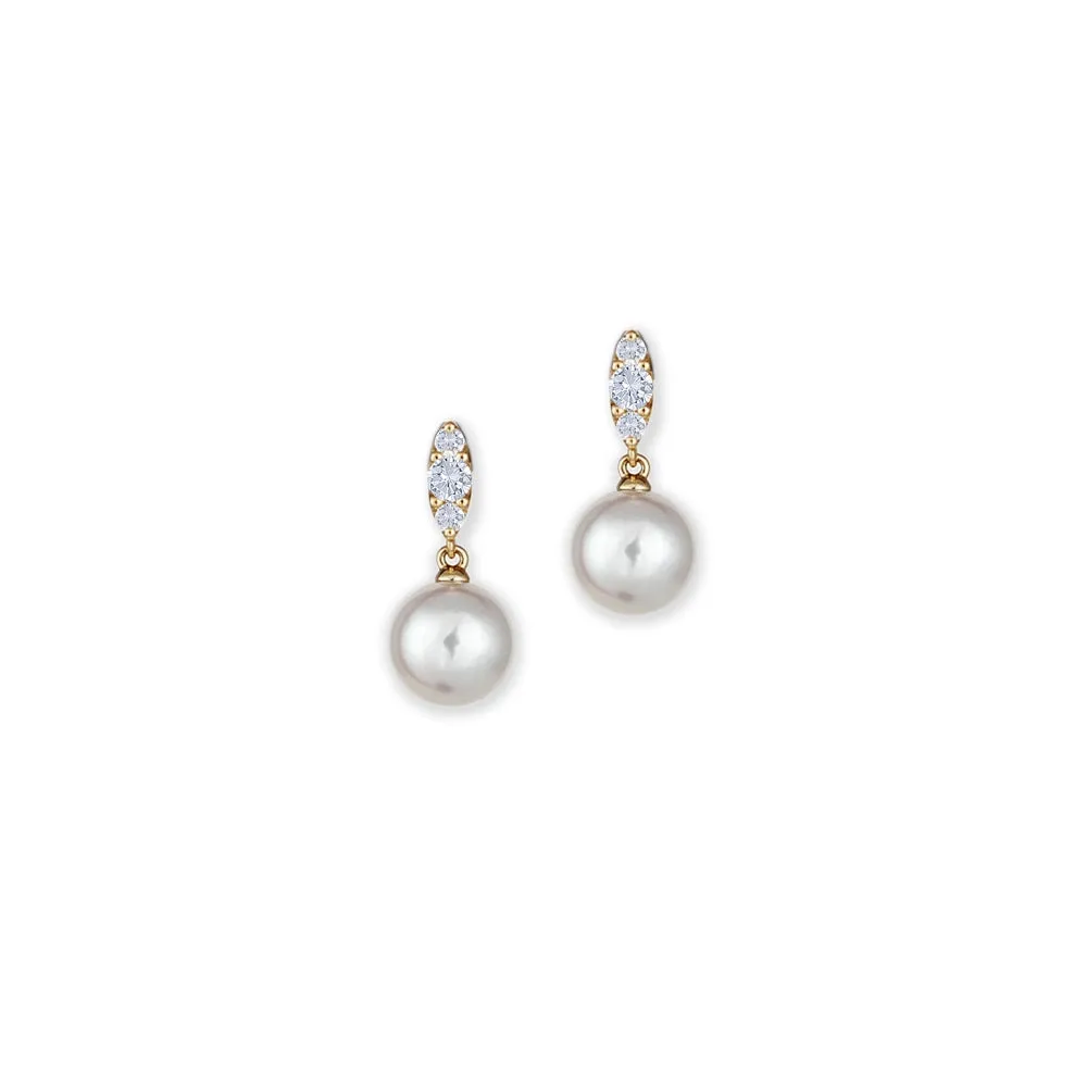 Mikimoto 18K Yellow Gold Cultured Akoya Pearl & Diamond Earrings