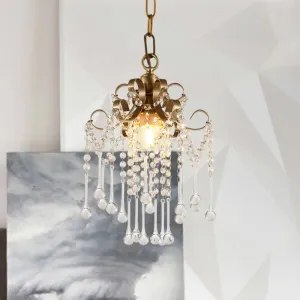 Modern Crystal Beads Pendant Ceiling Lamp - Gold Curved Design, 1 Bulb Suspension for Bedchamber Lighting