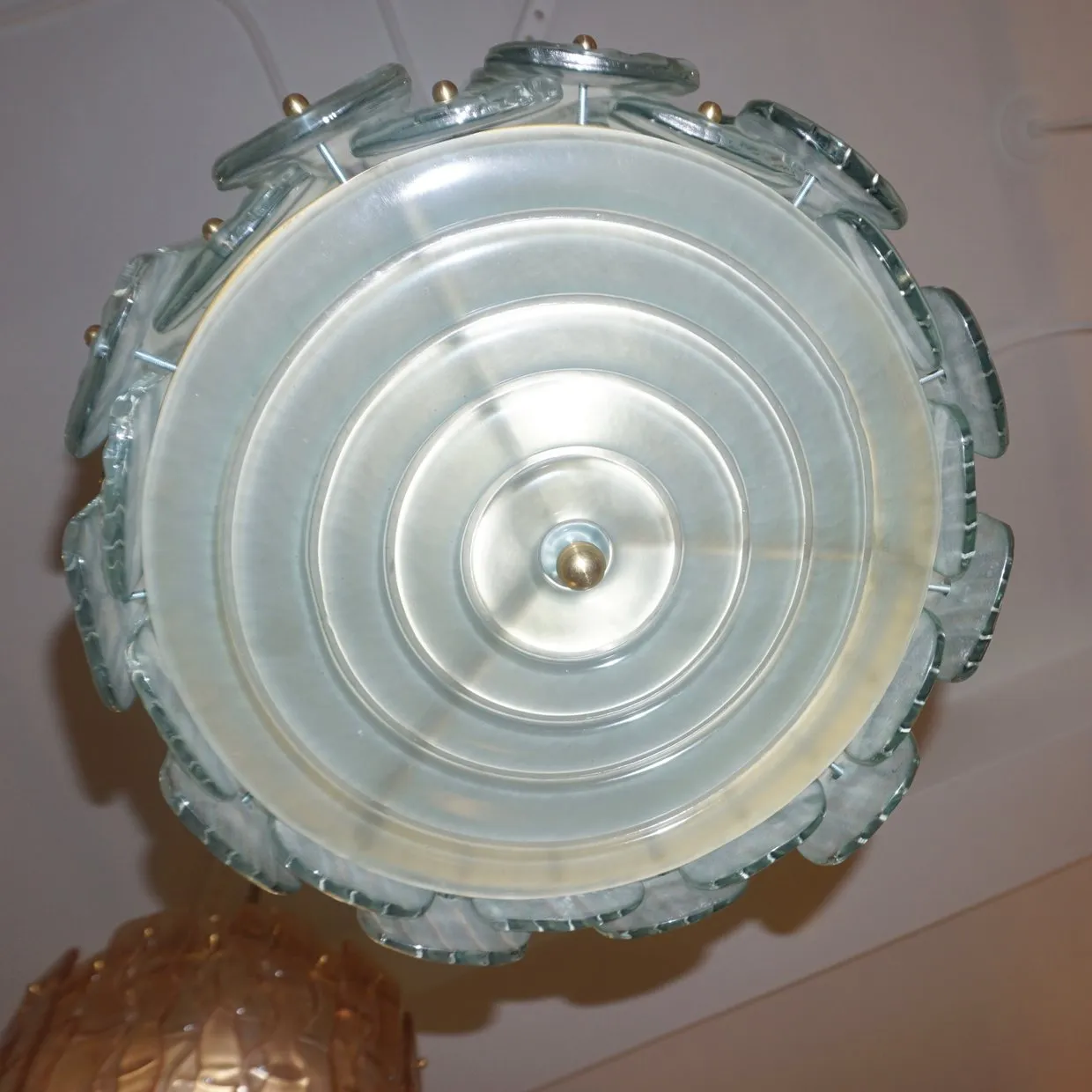 Modern Italian Aquamarine Crystal Murano Glass Tall Brass Lantern / Chandelier