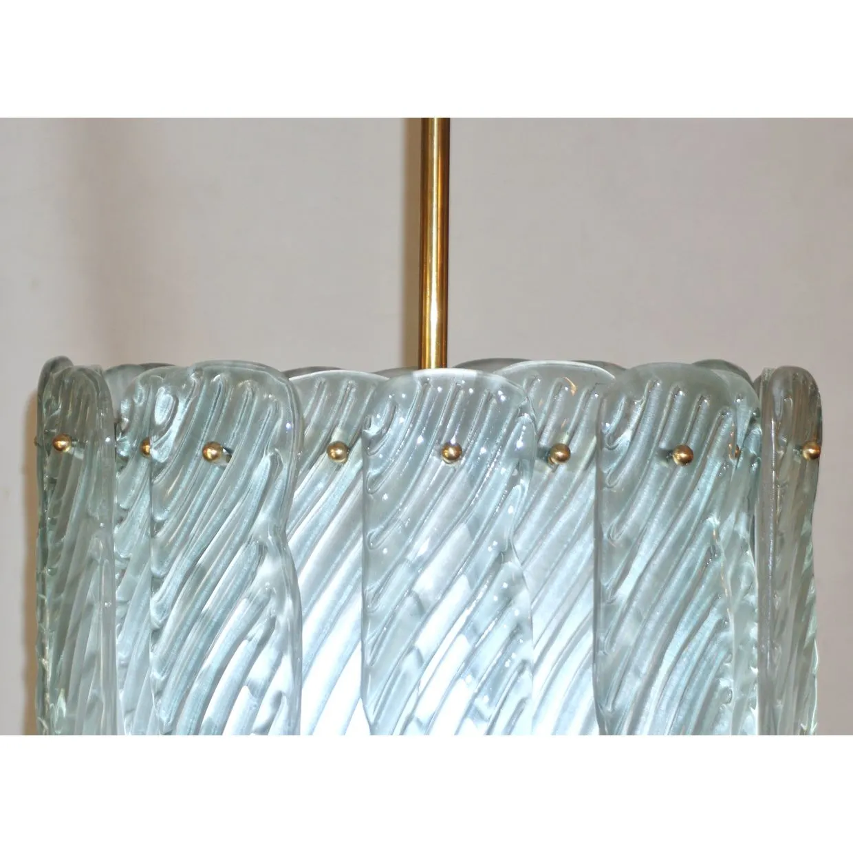 Modern Italian Aquamarine Crystal Murano Glass Tall Brass Lantern / Chandelier