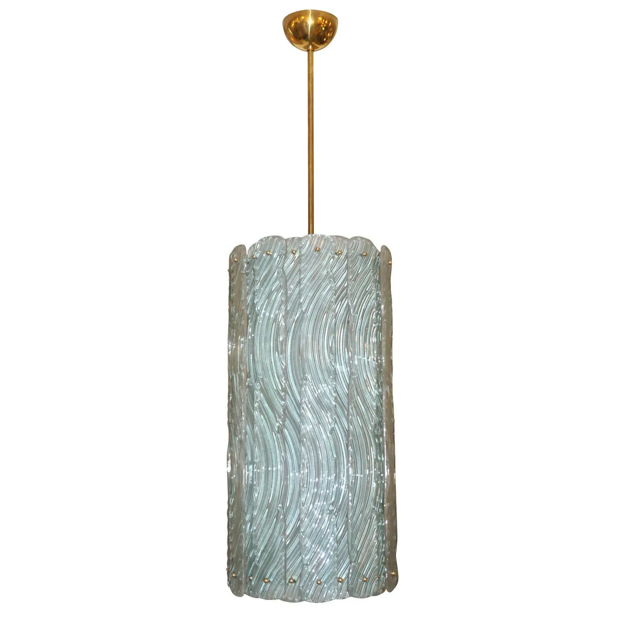 Modern Italian Aquamarine Crystal Murano Glass Tall Brass Lantern / Chandelier