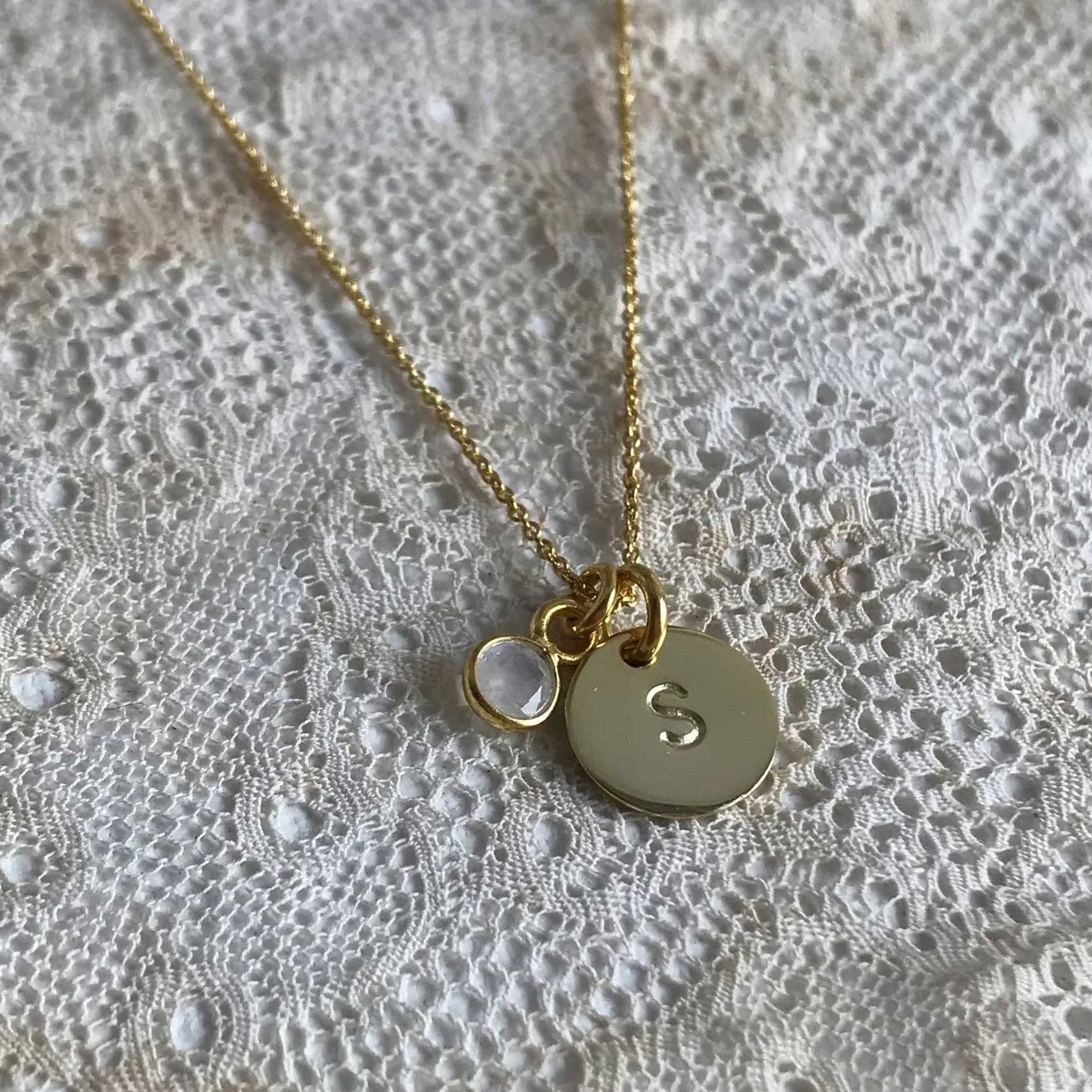 Moonstone | 'Initial coin' necklace | 24k gold plated