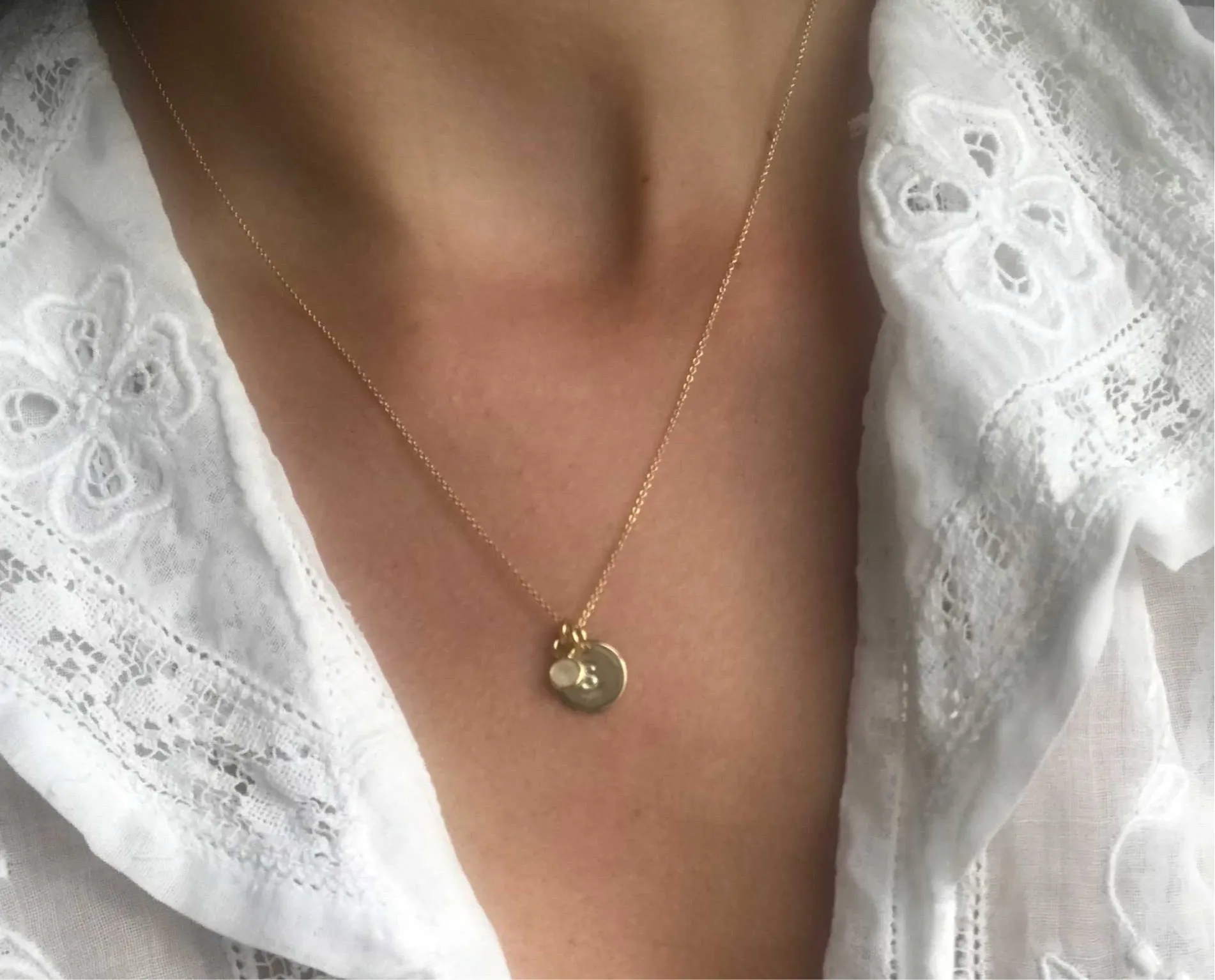 Moonstone | 'Initial coin' necklace | 24k gold plated