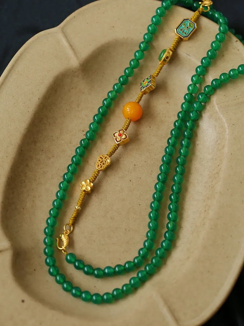 Multi-element Green Onyx Long Detachable Necklace