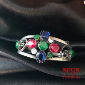 Multicolor Stone Silver Cuff Bracelet