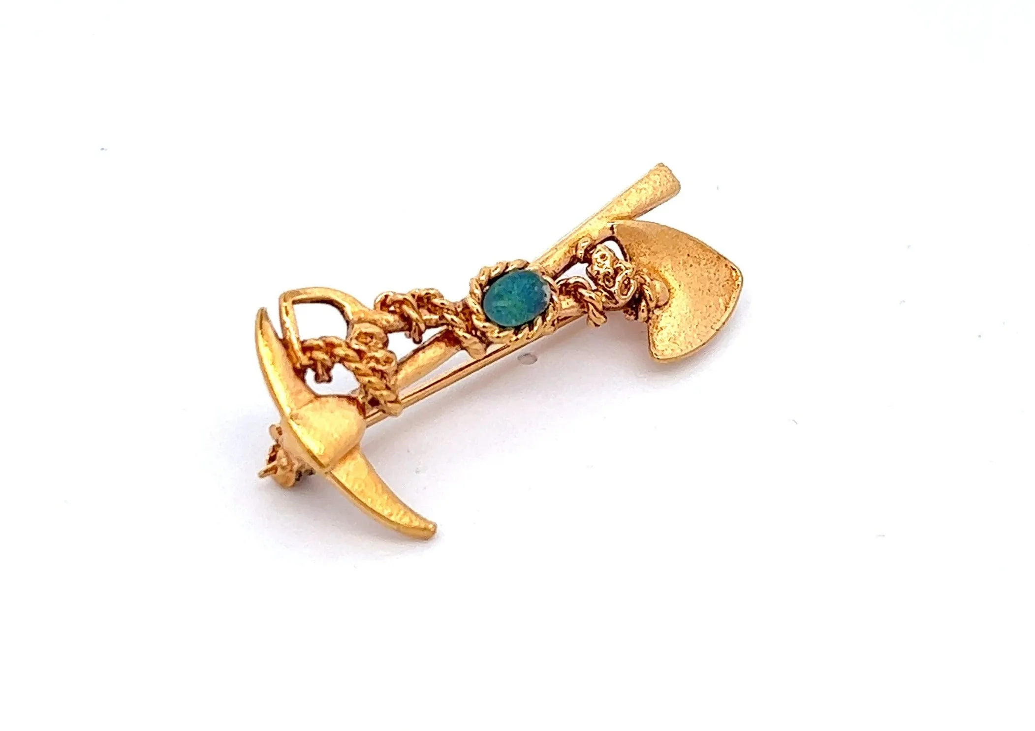 Opal Gold Plated Miners Brooch with Pick & Shovel