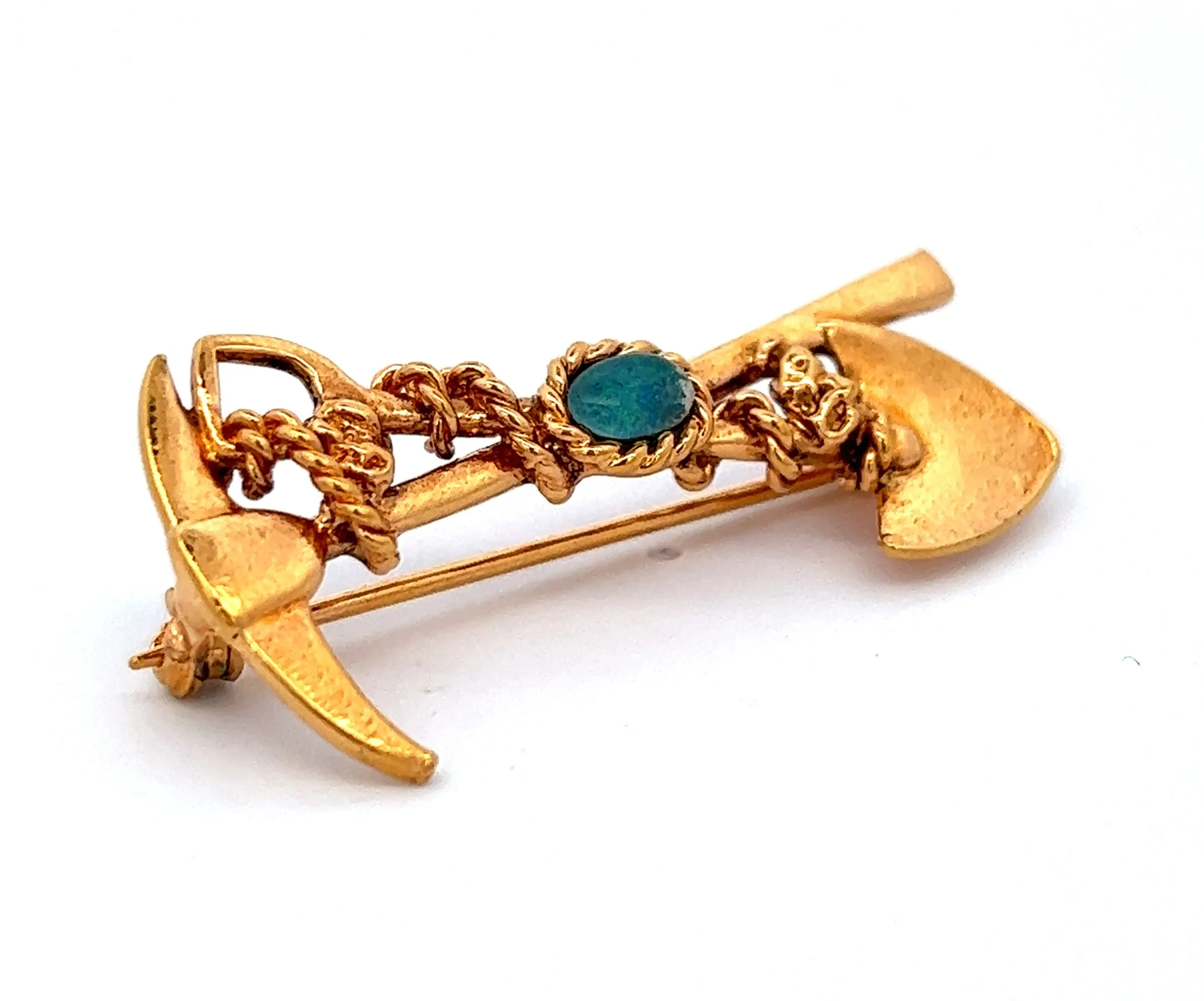 Opal Gold Plated Miners Brooch with Pick & Shovel