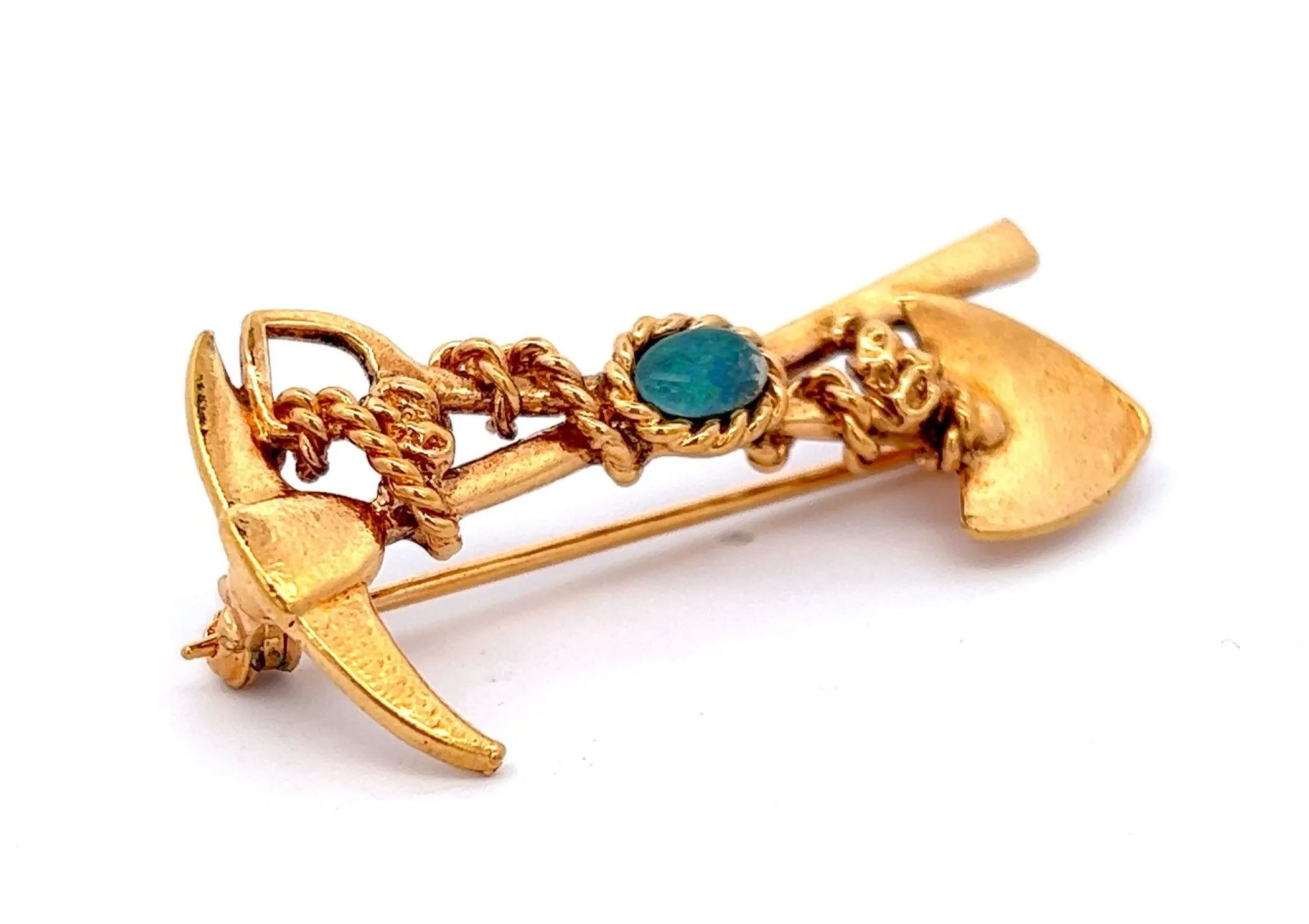 Opal Gold Plated Miners Brooch with Pick & Shovel