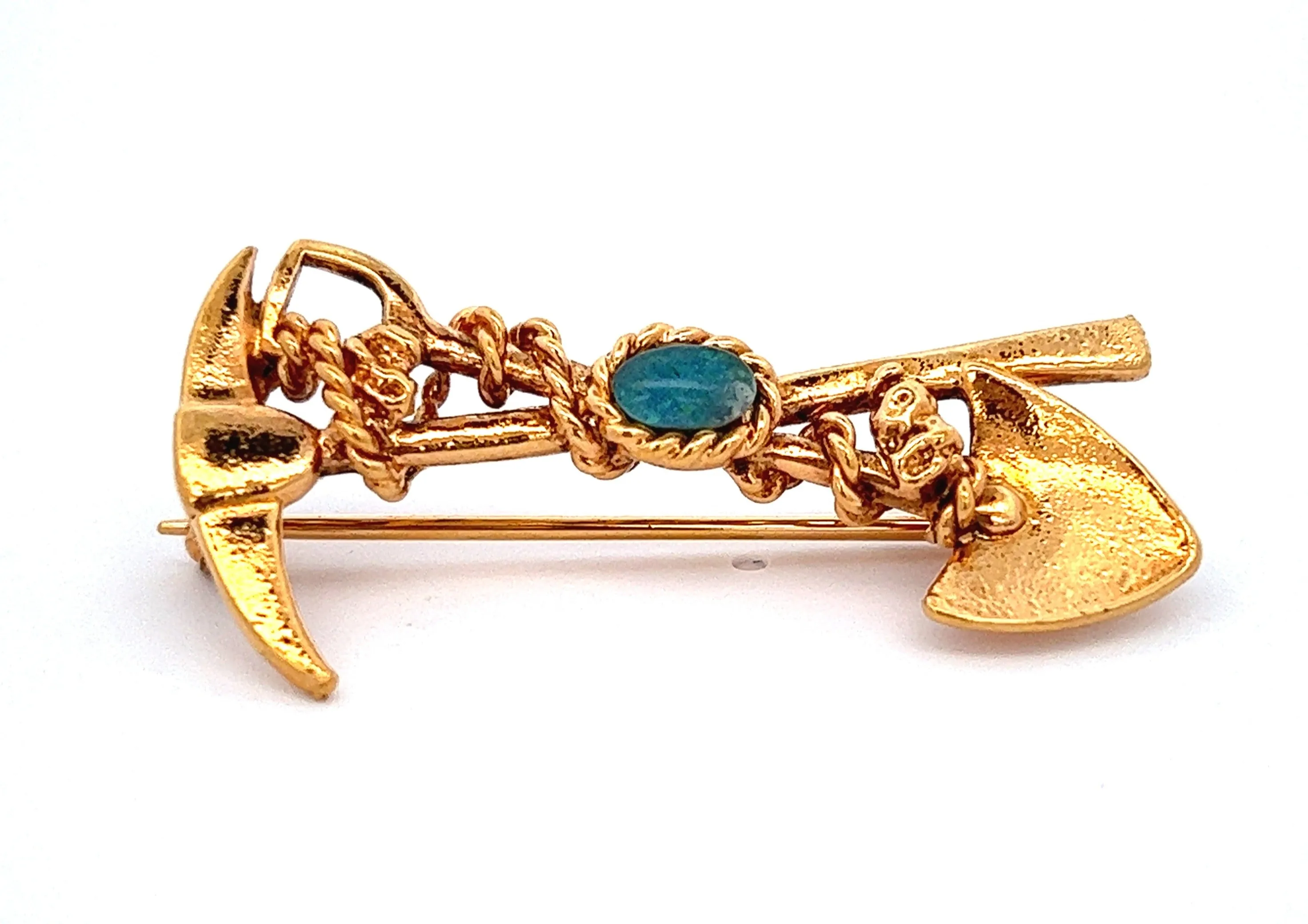 Opal Gold Plated Miners Brooch with Pick & Shovel