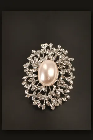 Oval Pearl Floral Stone Studded Brooch