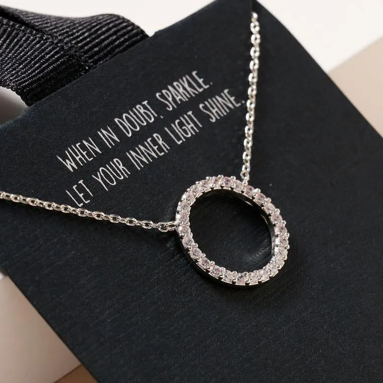 Pave Circle Charm Silver Necklace