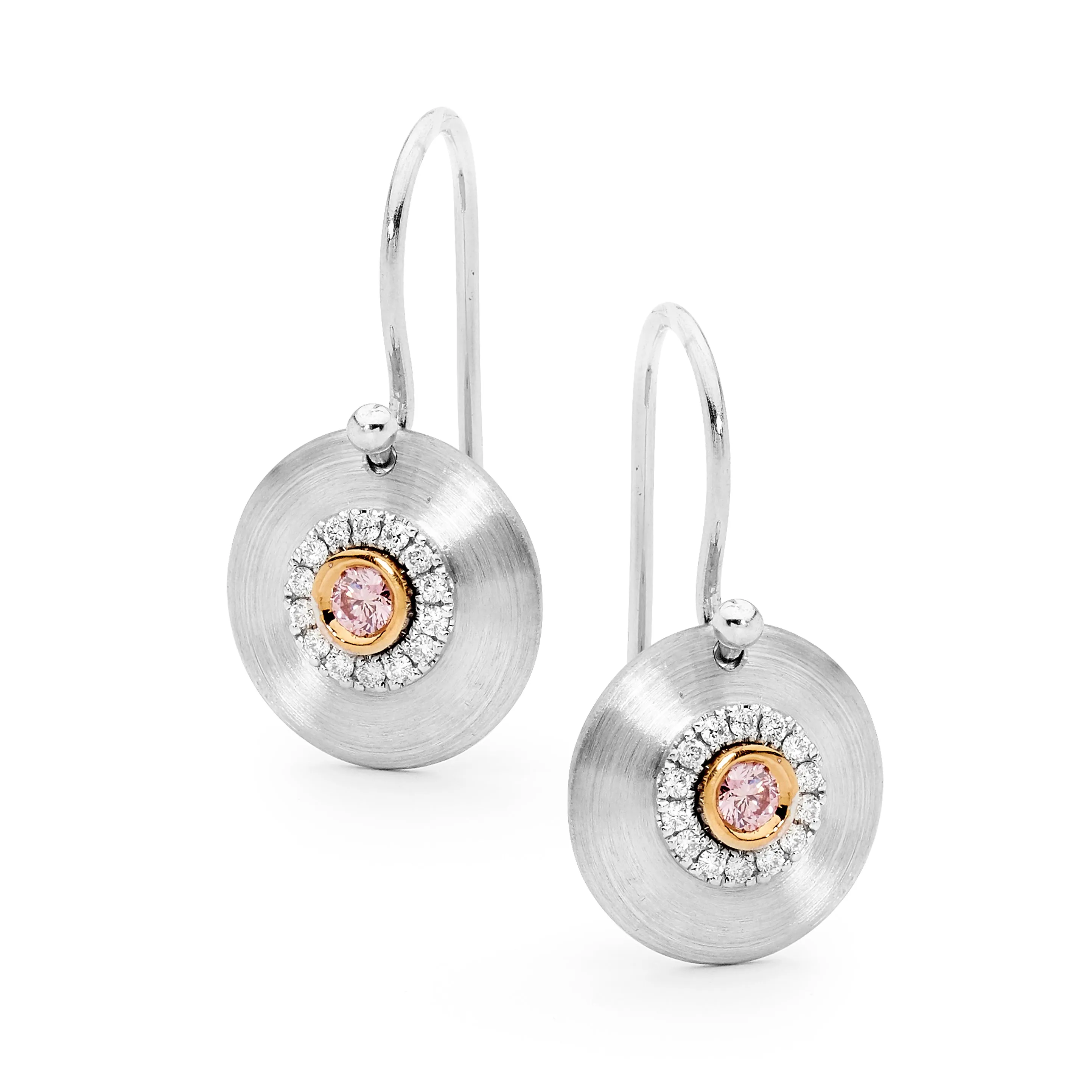 Pink and White Diamond Disc Earrings