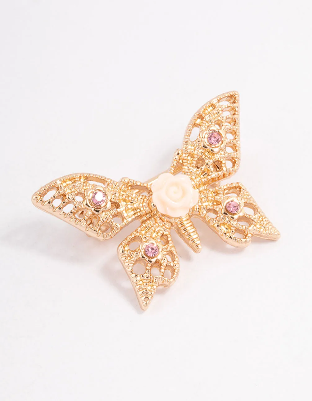 Pink Butterfly Rose Brooch