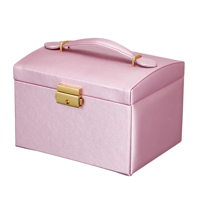 Pink Jewelry Storage Box with Handle - Luxurious Portable Organizer for Accessories