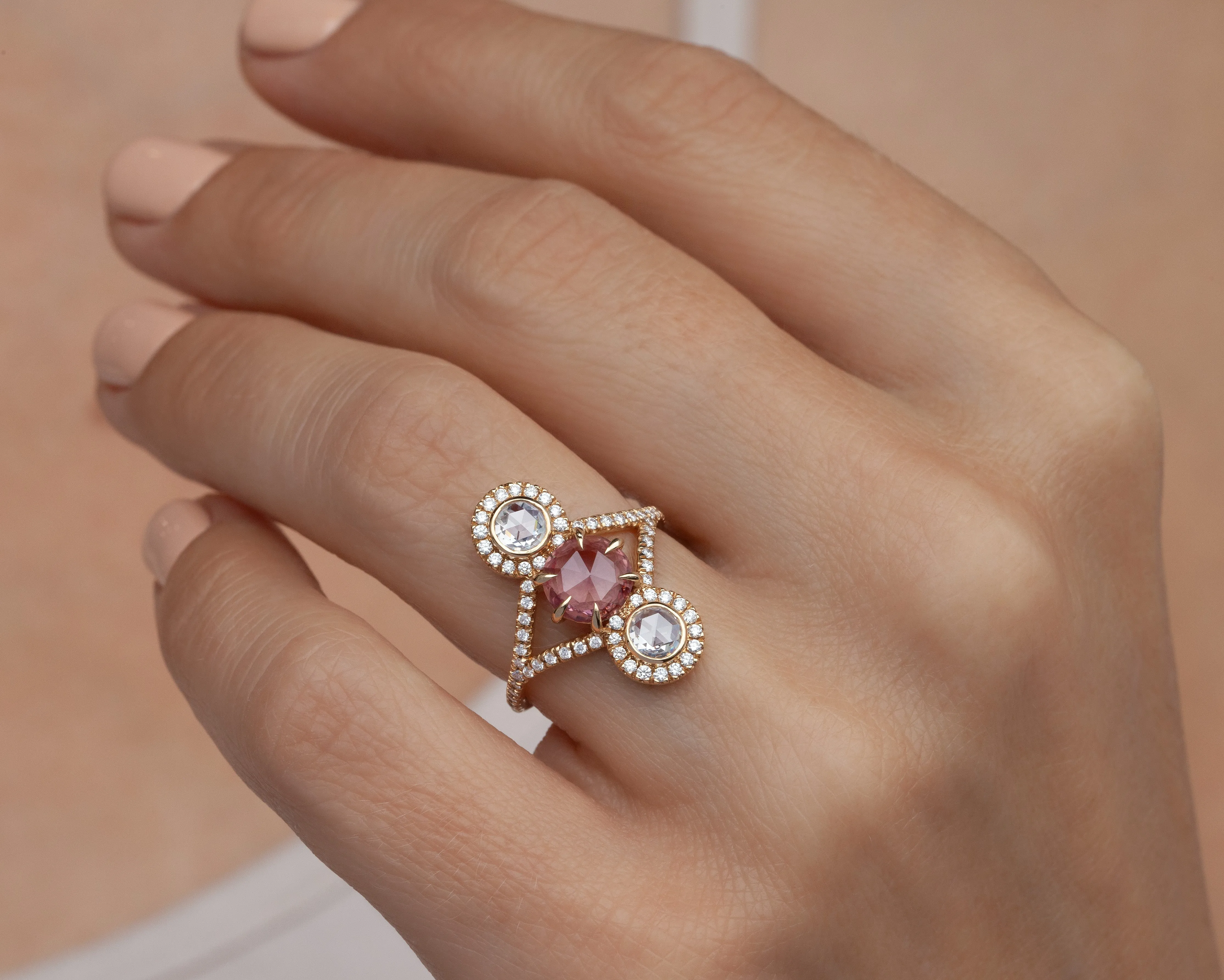 Pink Sapphire Triple Equilibrium Ring (Ready to Ship)