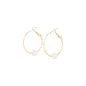 Polished Gold Pearl Hoop Earrings