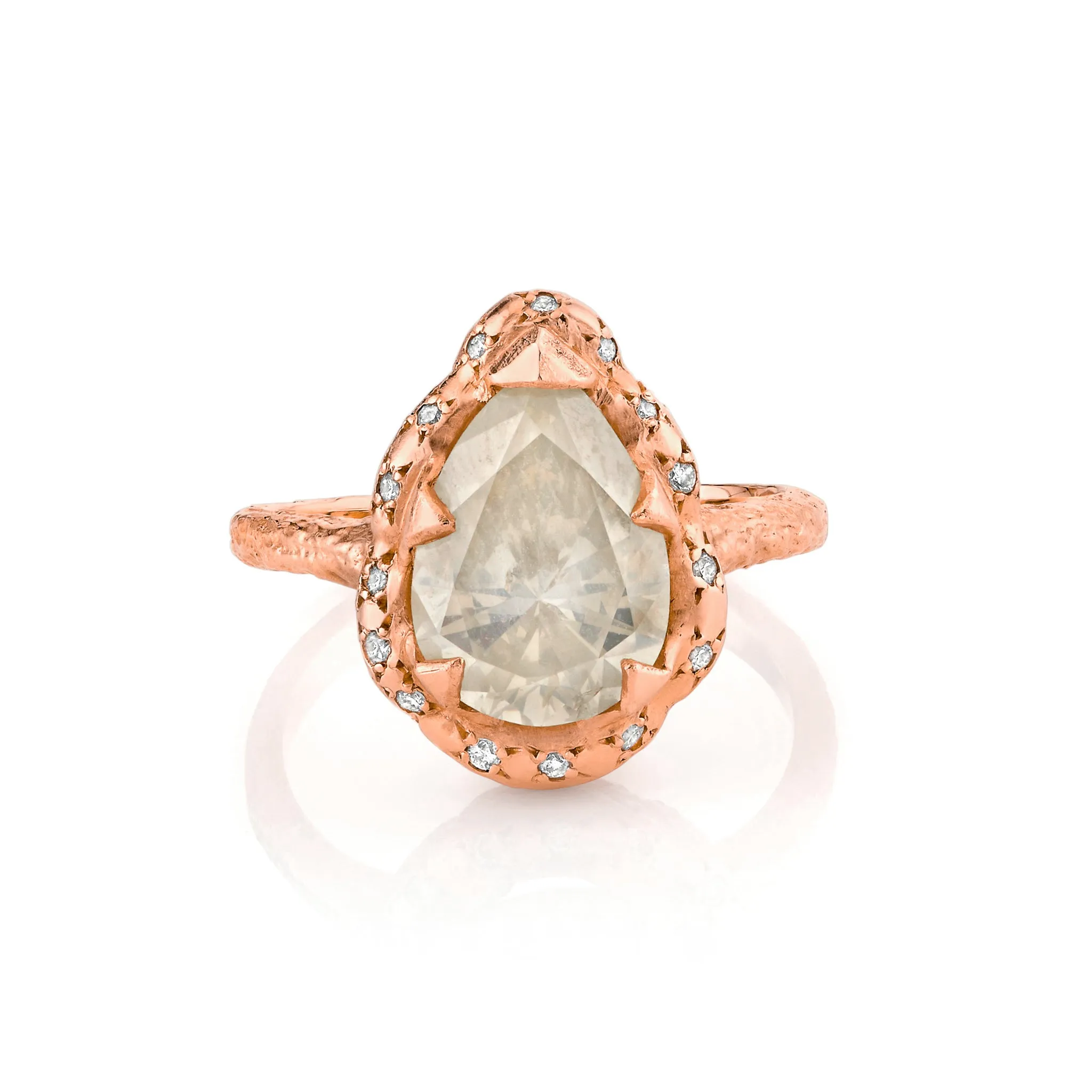 Queen Water Drop Rustic Diamond Ring with Sprinkled Diamonds