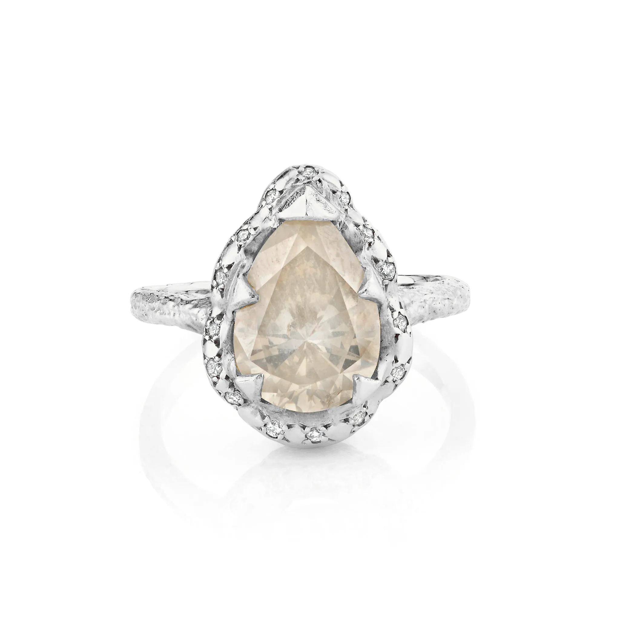 Queen Water Drop Rustic Diamond Ring with Sprinkled Diamonds