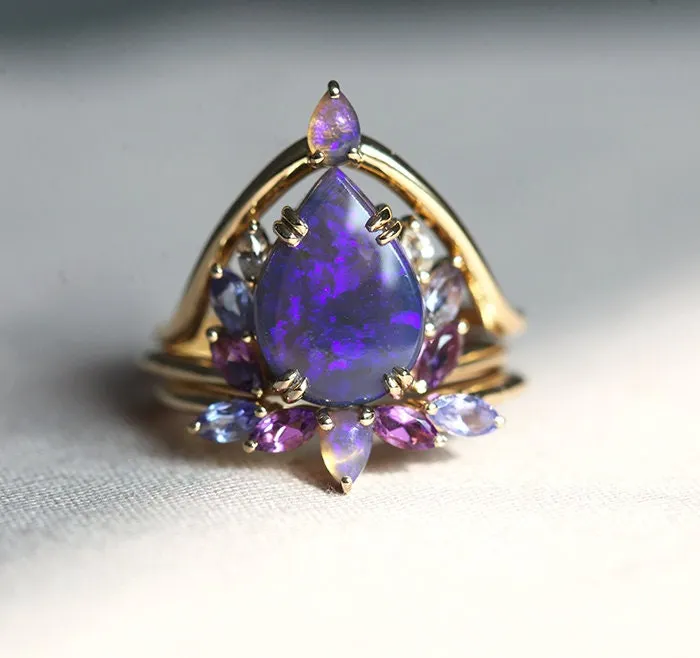 Raiven Pear Black Opal Ring Set