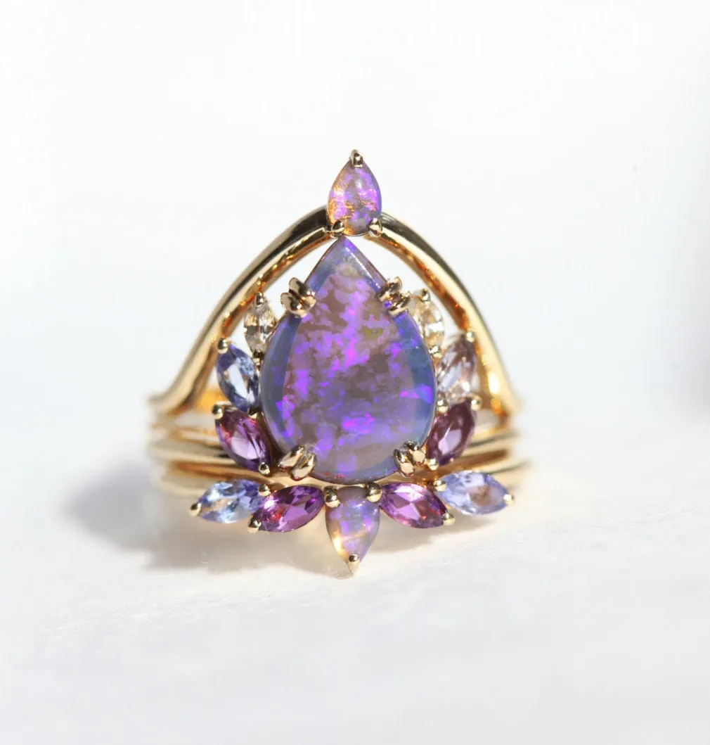 Raiven Pear Black Opal Ring Set