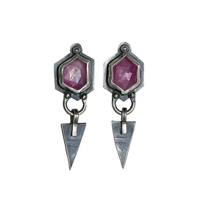 Rose Cut Pink Sapphire Post Earrings - Sterling Silver