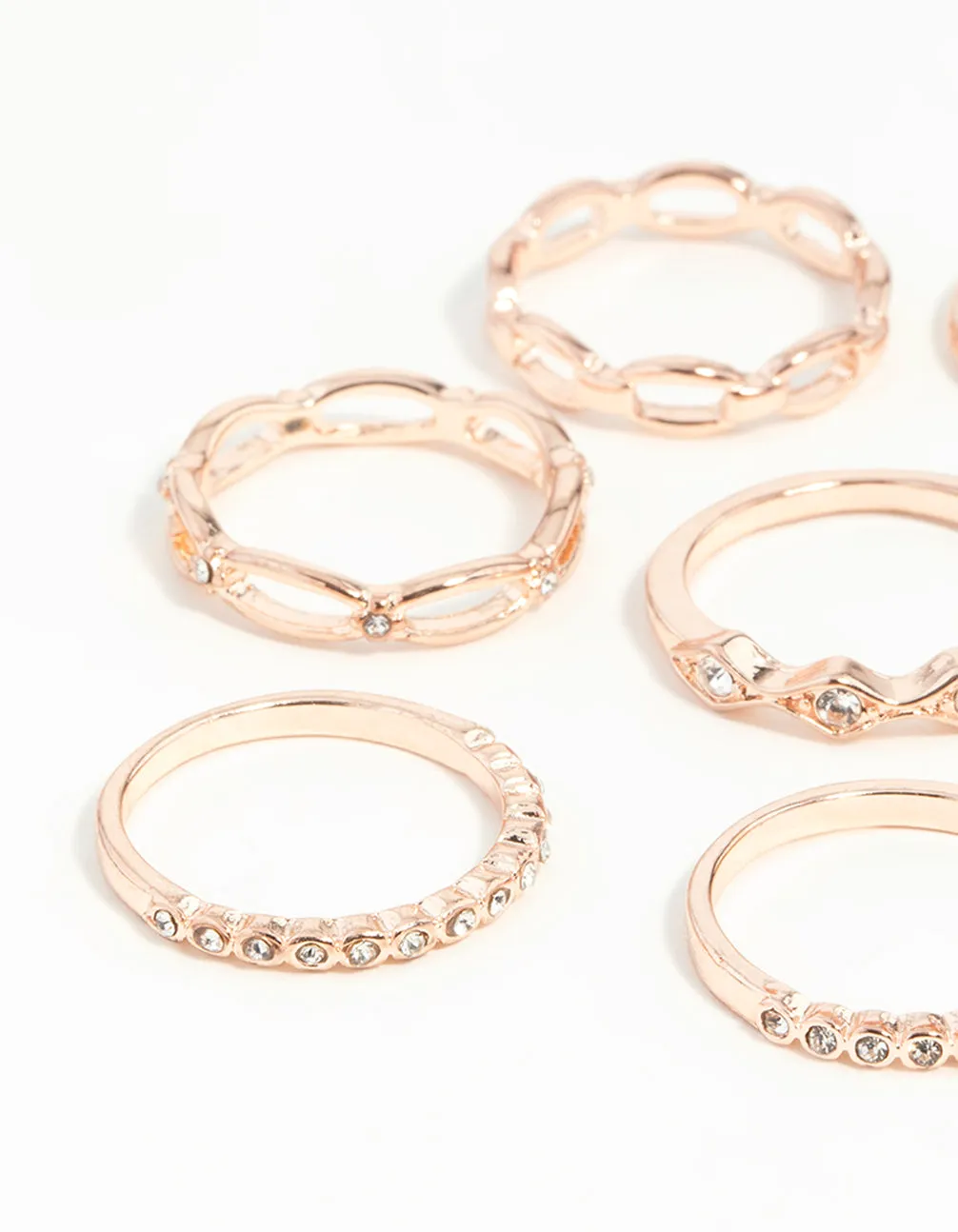 Rose Gold Diamante Row Mix Ring 8-Pack