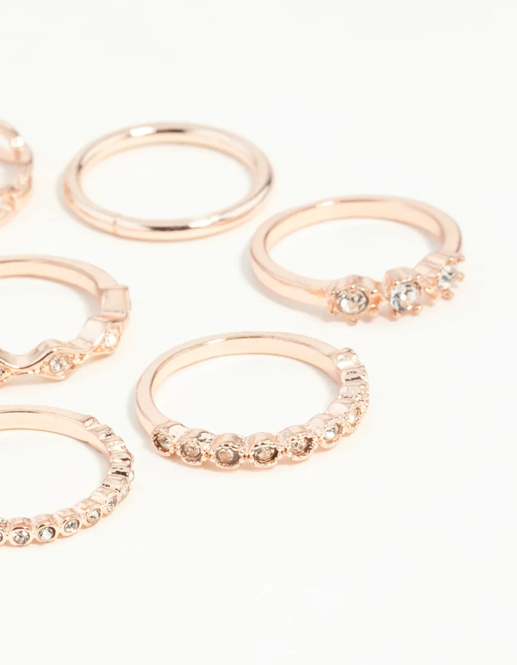 Rose Gold Diamante Row Mix Ring 8-Pack