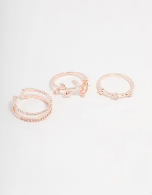 Rose Gold Plated Cubic Zirconia Leafy Station Ring 4-Pack