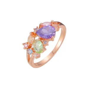 Rose Gold ultra luxurious mixed color stones cluster rings