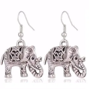 Sacred Elephant Openwork Dangling Hook Earrings