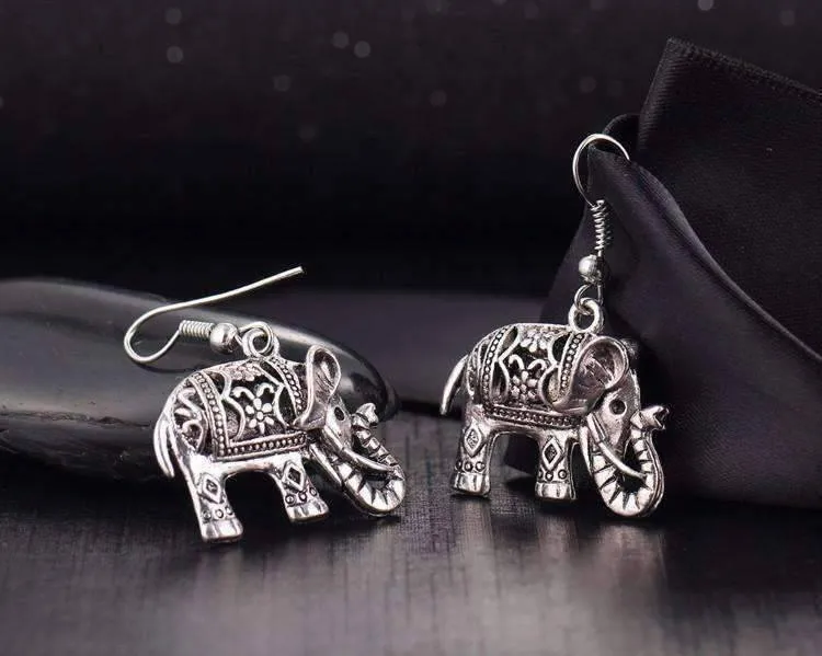 Sacred Elephant Openwork Dangling Hook Earrings