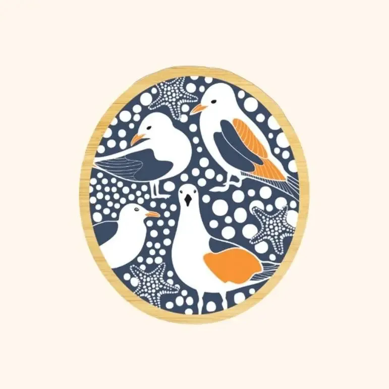 Seagull Birds Australian Wooden Brooch