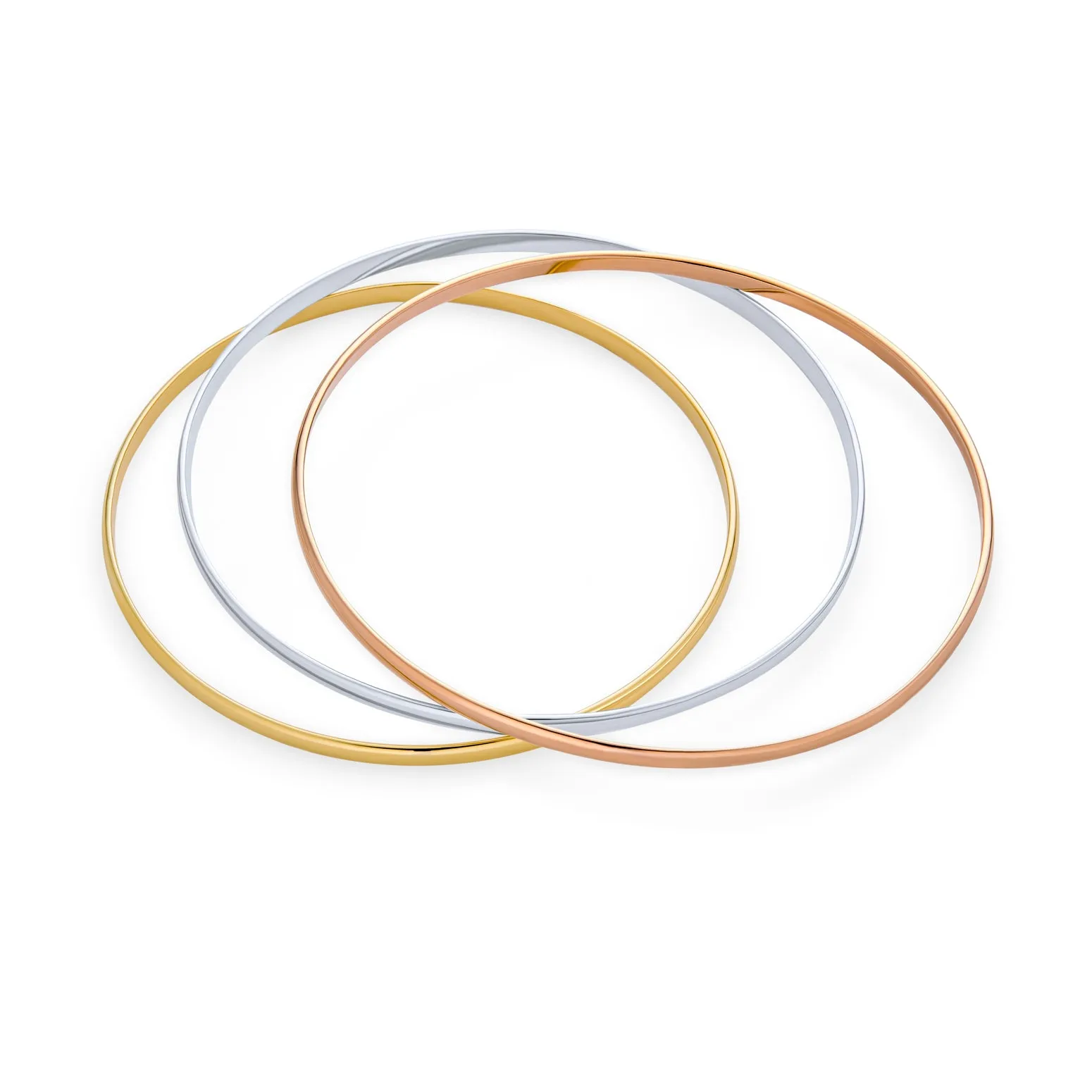 Set of 3 Tri-Color Twist Stacking Bangle Bracelets, Rose Gold & Silver Plated