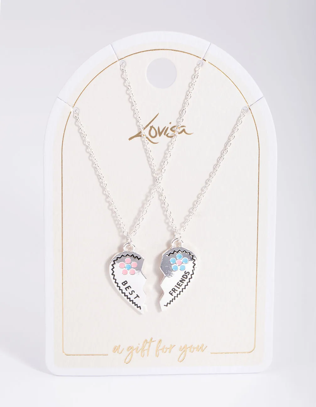 Silver Best Friend Flower Heart Necklace Pack